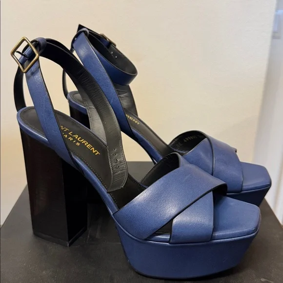 Saint Laurent Navy Blue Platform Heels - Picture 2 of 11